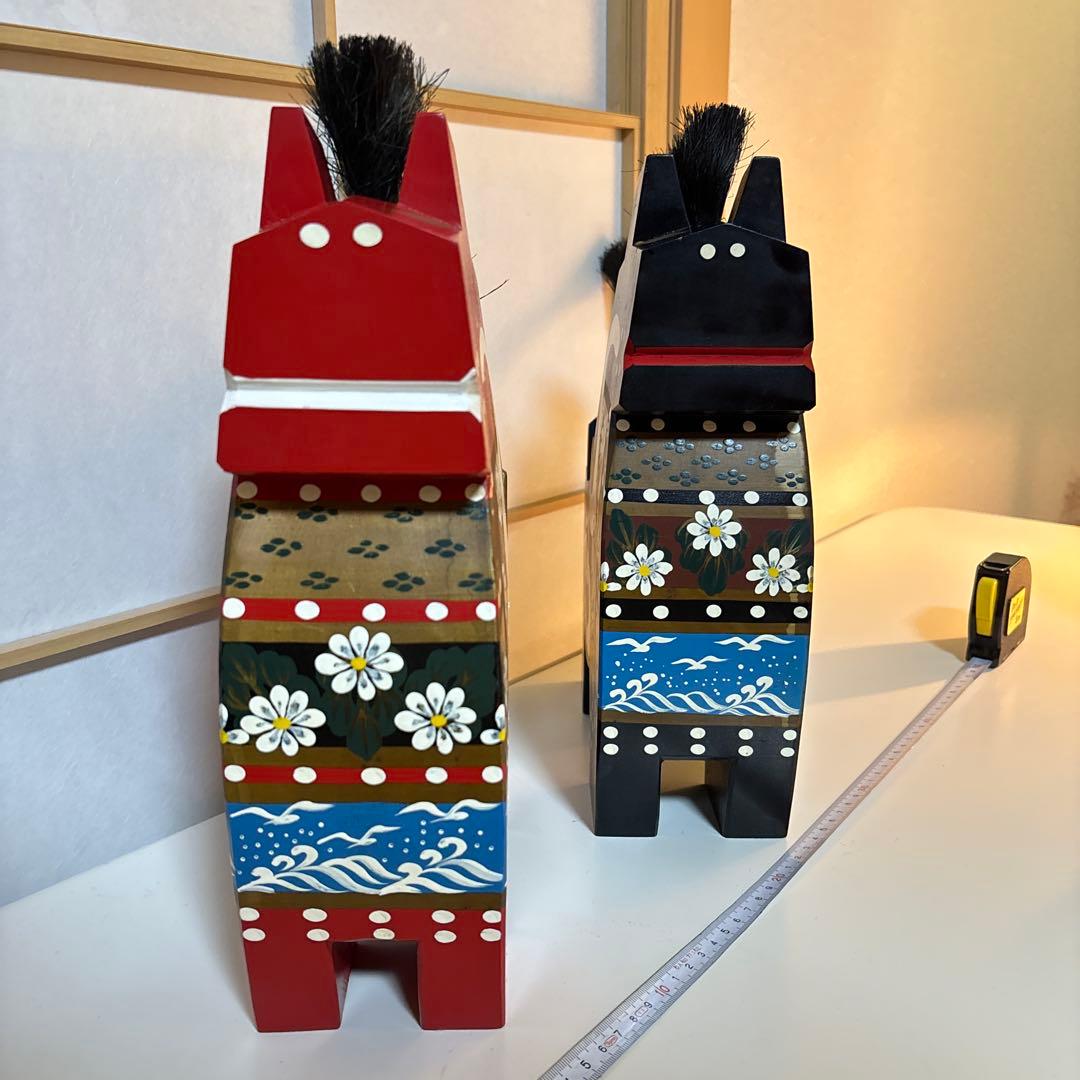 特大 大きい 八幡馬　高さ 33センチ 2個セット 赤 黒 希少 立派 高価