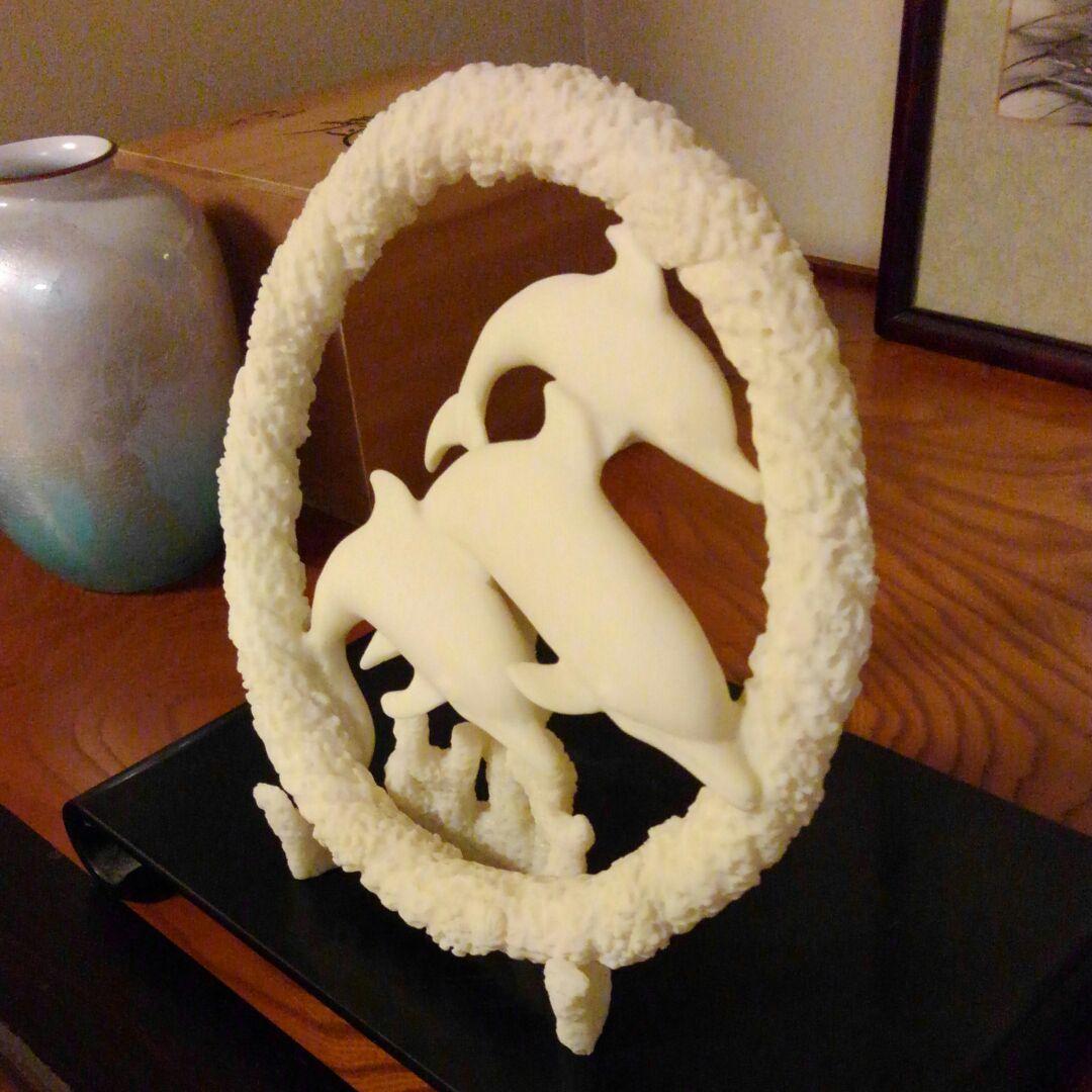 イルカ ドルフィン リング 珊瑚 置物 アンティーク 骨董 オブジェ