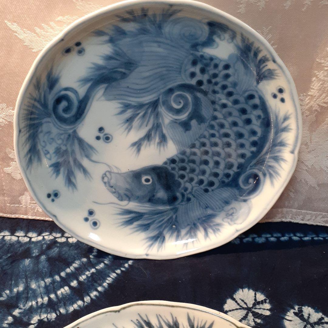 お値打ち❤️古伊万里　跳ね鯉呉須６寸皿５枚揃い