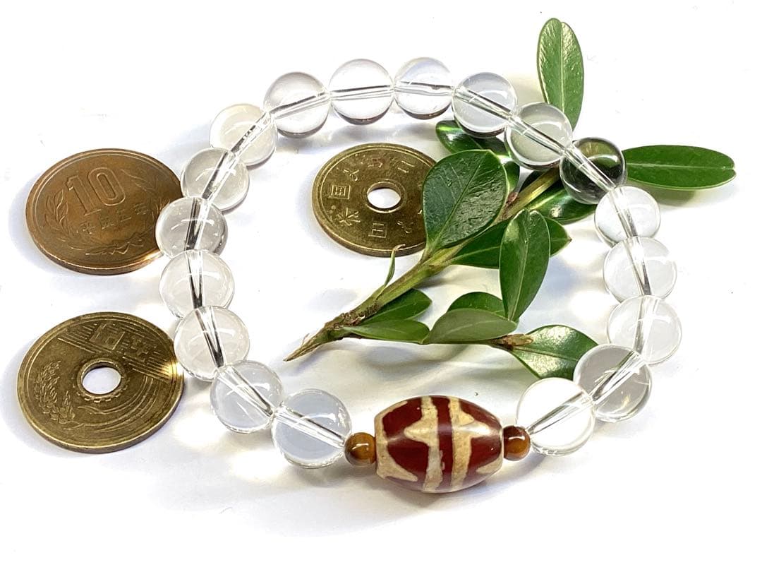 ✳天然虎目石*四線虎牙天珠*ガネッシユヒマール水晶ブレスレット　17cm 本物‼️