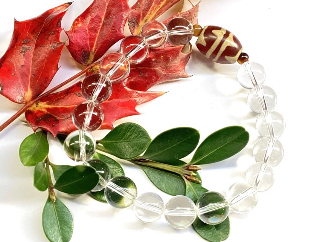 ✳天然虎目石*四線虎牙天珠*ガネッシユヒマール水晶ブレスレット　17cm 本物‼️