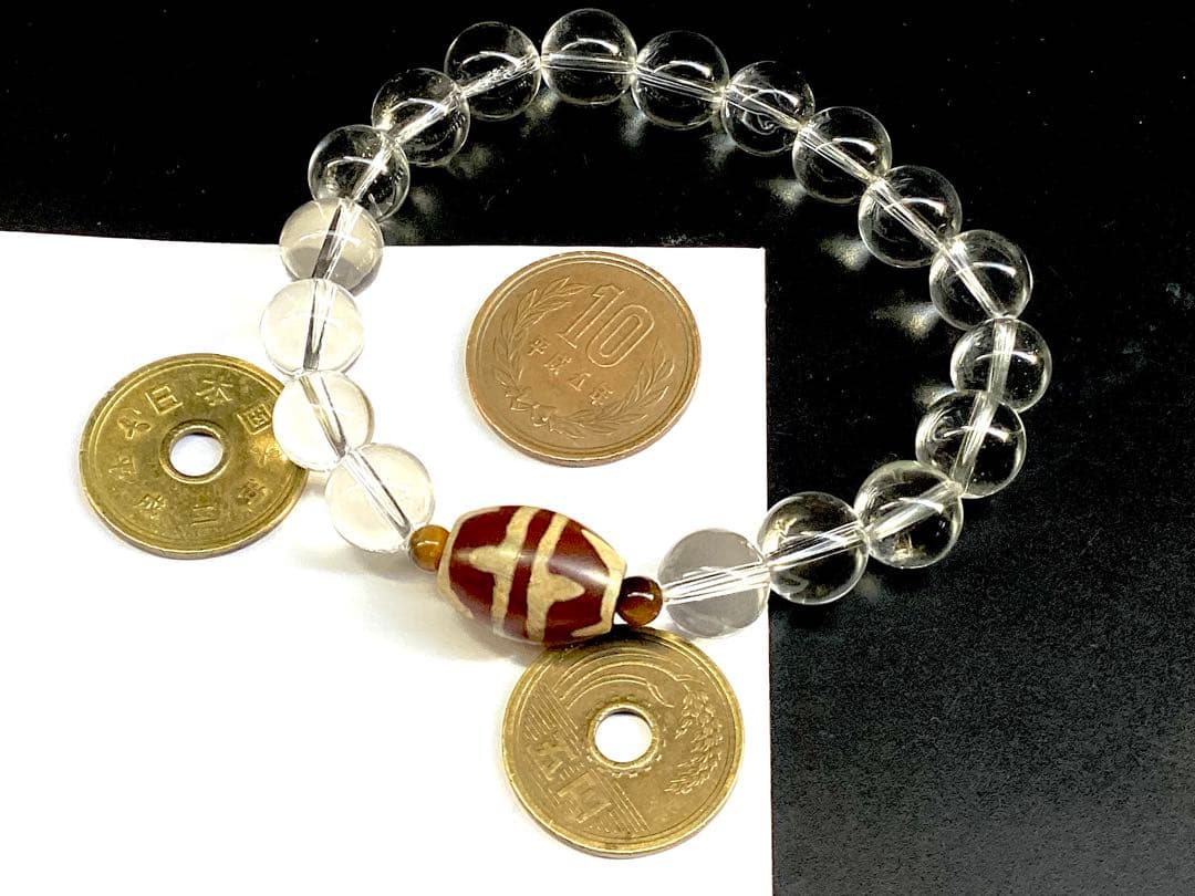 ✳天然虎目石*四線虎牙天珠*ガネッシユヒマール水晶ブレスレット　17cm 本物‼️