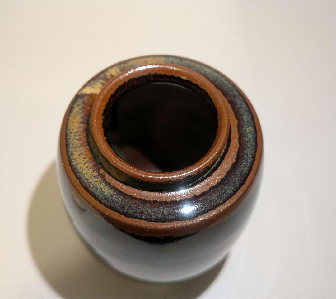 『鬼丸祐輔』高取焼茶入　雪山窯　二代『鬼丸碧山』茶道具　仕覆共箱西陣織龍爪金襴