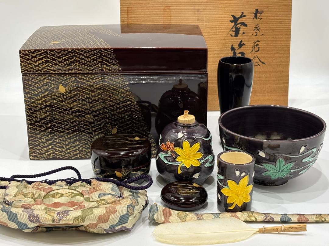 茶道具 茶箱 松葉蒔絵 茶箱セット 木箱