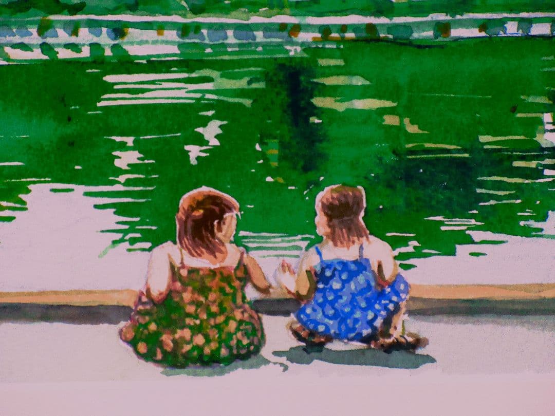 水彩画 (懐かしい思い出の風景)額縁付き