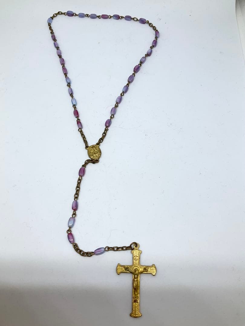 英国製　100年以上前のマーブルガラスロザリオ　アンティーク①