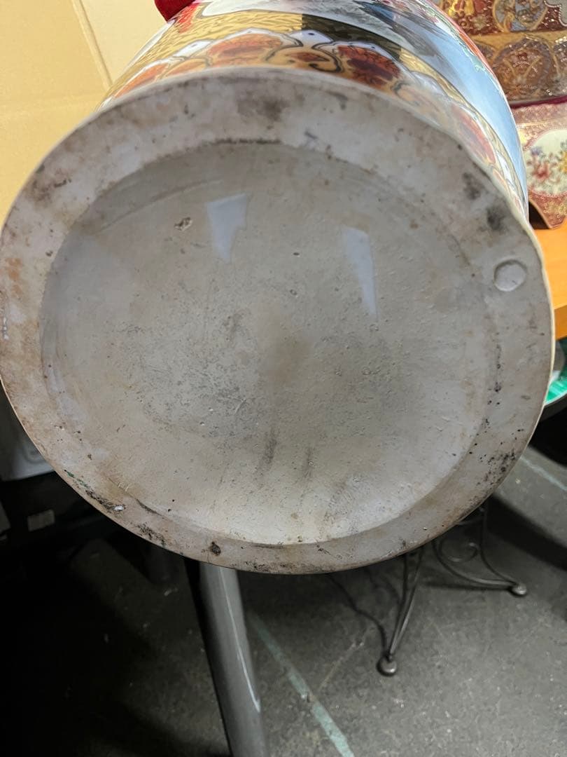 鶴と花の陶器花瓶 アンティーク　花生　中国