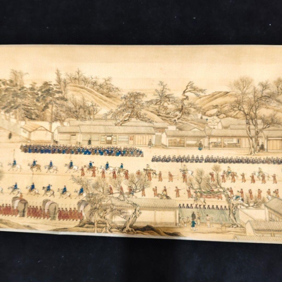 防偽小巻き画　郎世寧《乾隆南巡図》　手巻き掛軸　中国古画　宣紙