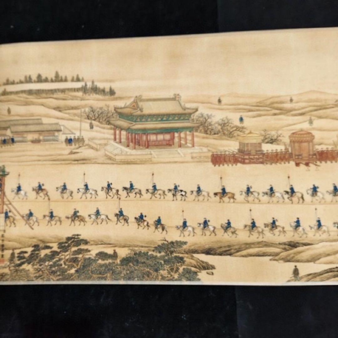 防偽小巻き画　郎世寧《乾隆南巡図》　手巻き掛軸　中国古画　宣紙