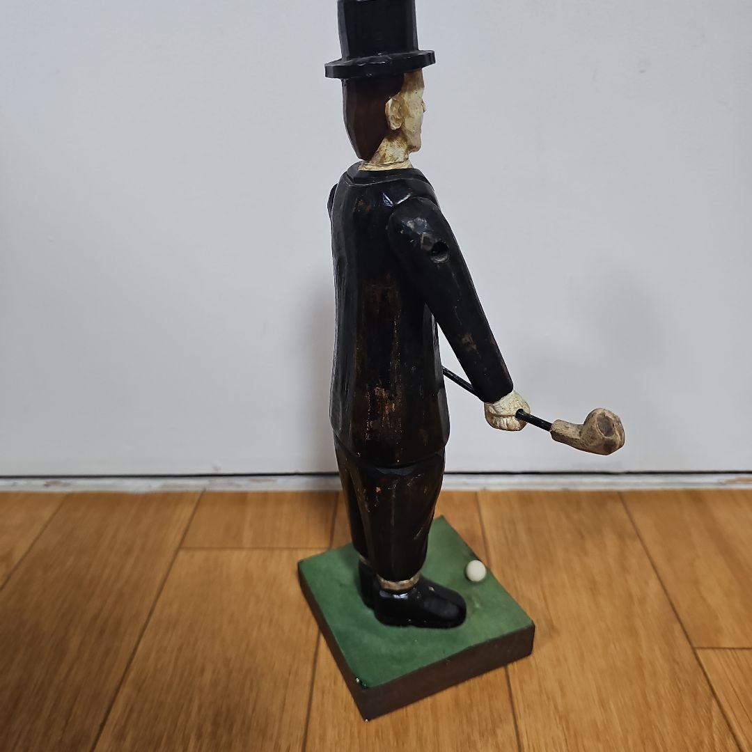 アンティーク 「ゴルファー立像」木彫り
