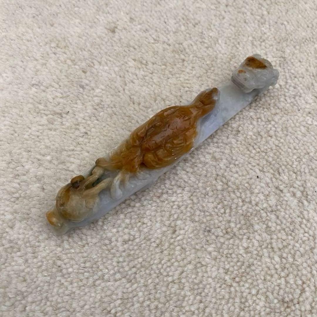 中国美術　唐物　砡　翡翠の鳥と龍の筆架　置物　骨董