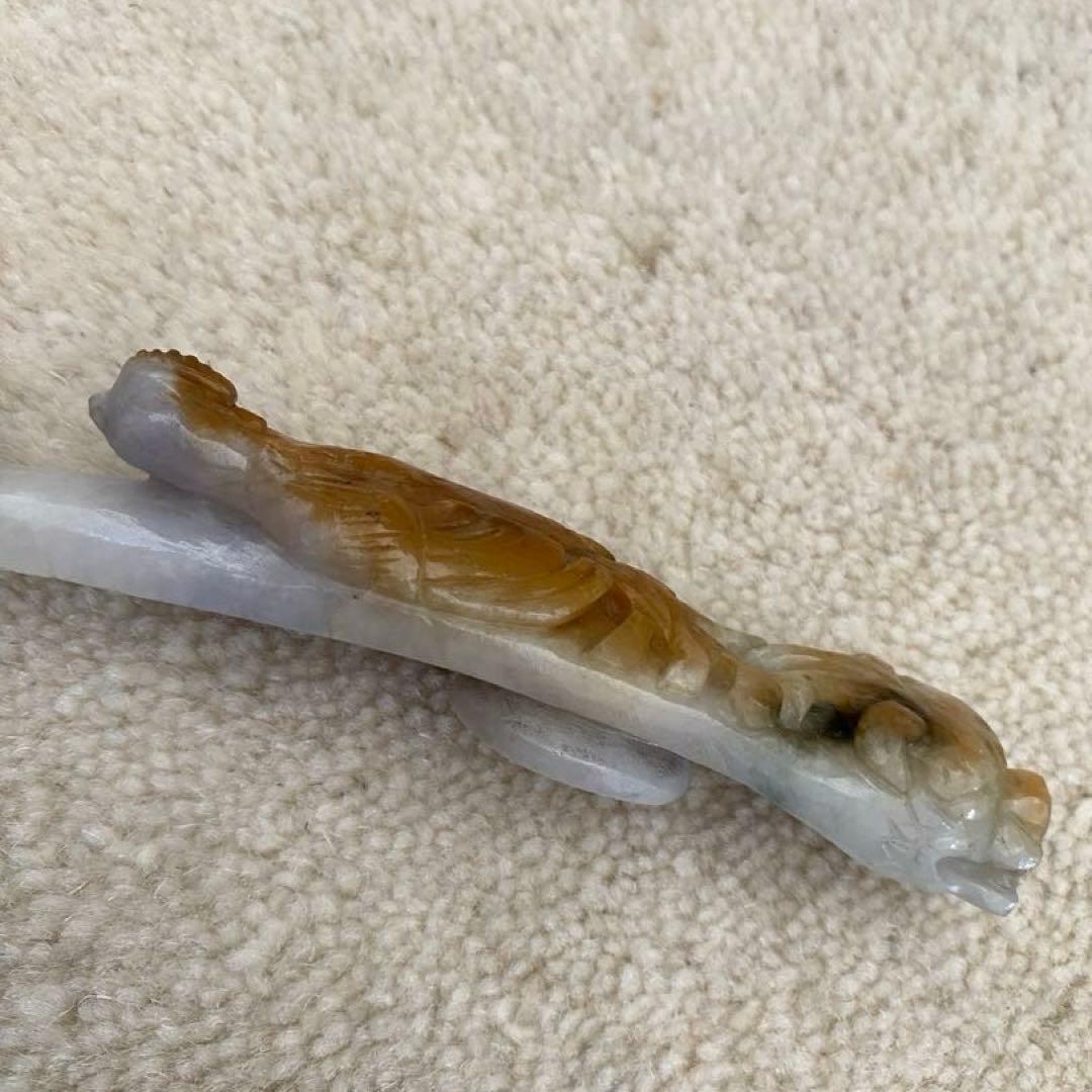中国美術　唐物　砡　翡翠の鳥と龍の筆架　置物　骨董