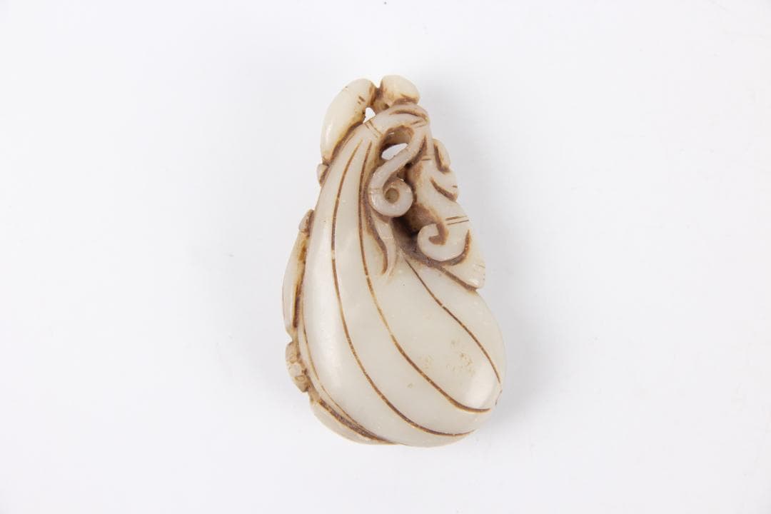 中国美術 和田玉 玉佩 白玉 彫刻 瓜果文 飾り物 古玉 時代物 EG29-3