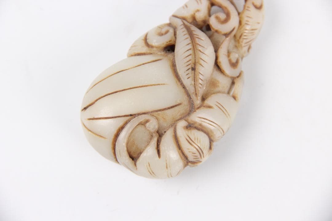 中国美術 和田玉 玉佩 白玉 彫刻 瓜果文 飾り物 古玉 時代物 EG29-3