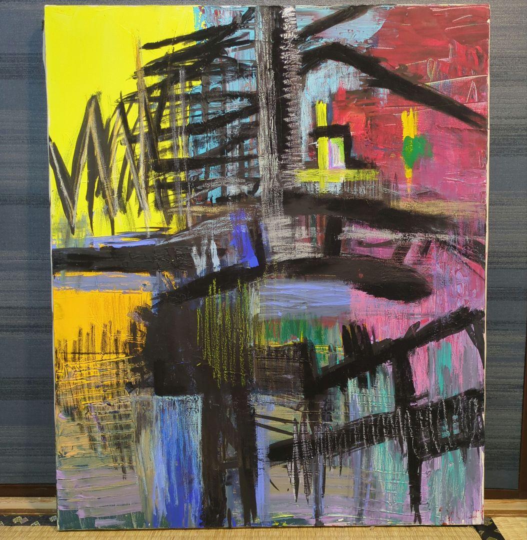 抽象アクリル画 多色使い 大きめ