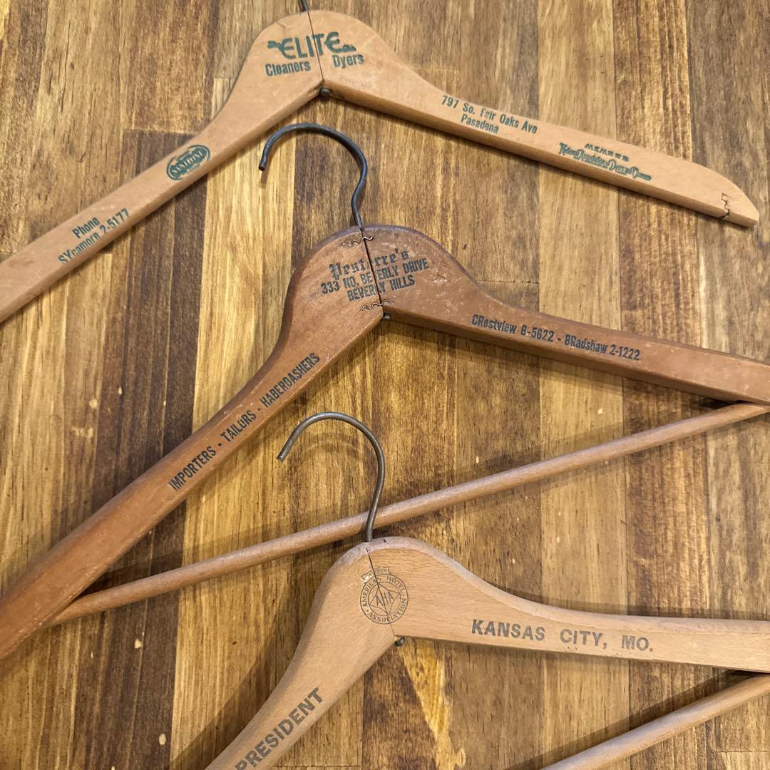 ヴィンテージ木製ハンガー　3本　リバース　大戦