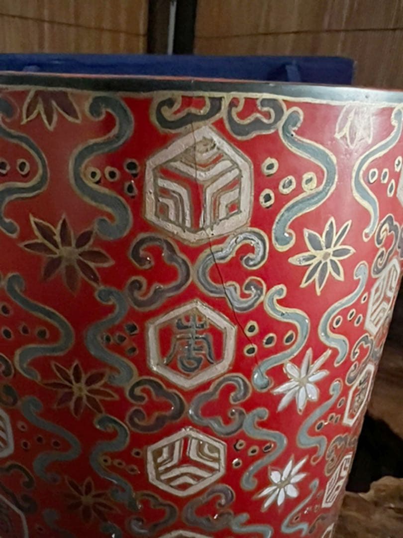 中国美術 時代 木/乾漆 朱塗り黒塗り 大筒/筒 共箱 処分価格