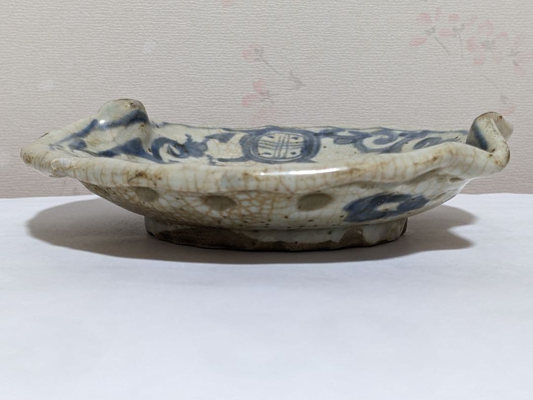 ⭐中国古陶磁 筆洗 古美術品 染付 鳳凰文 桃形 変形皿 古玩 文房四宝 骨董品