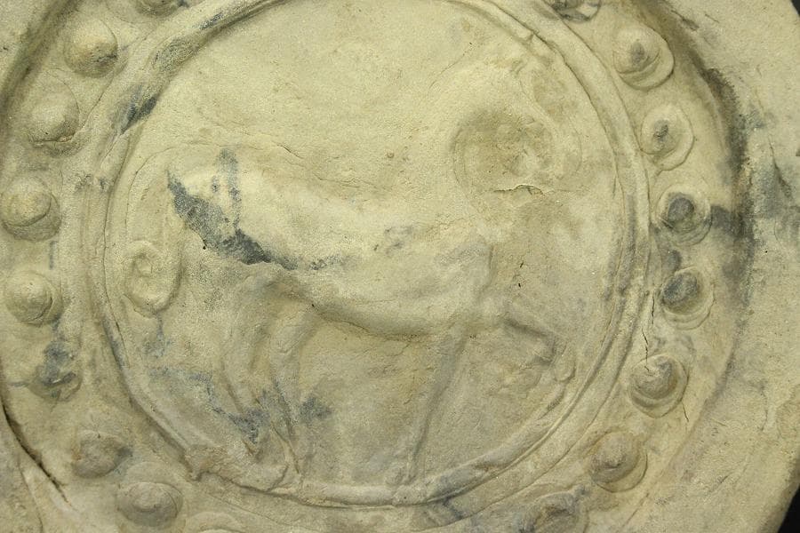 中国美術 古瓦 馬紋 瓦当 漢瓦 φ15.5cm 仏教 時代(LC415)