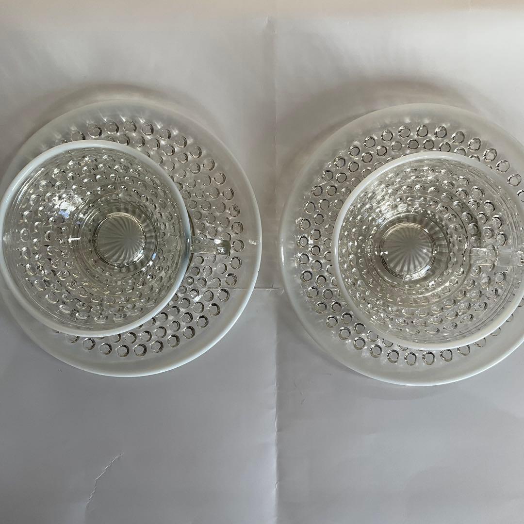 大正ロマン　ウランガラス紅茶水玉カップ&ソウーサ2組