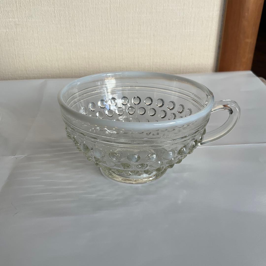 大正ロマン　ウランガラス紅茶水玉カップ&ソウーサ2組