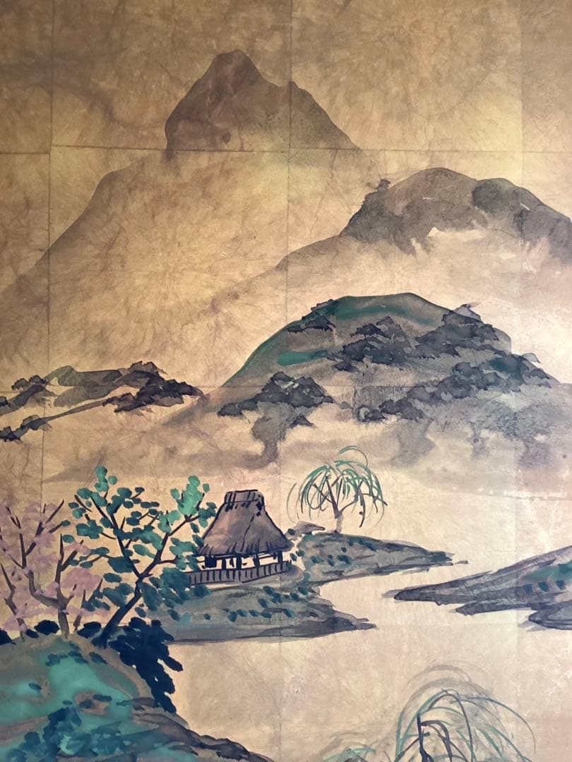 日本画　山水画　金箔背景