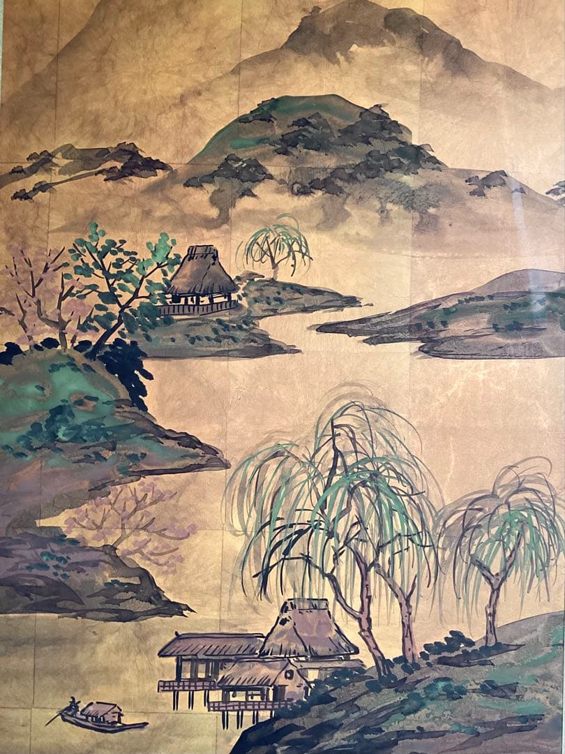 日本画　山水画　金箔背景