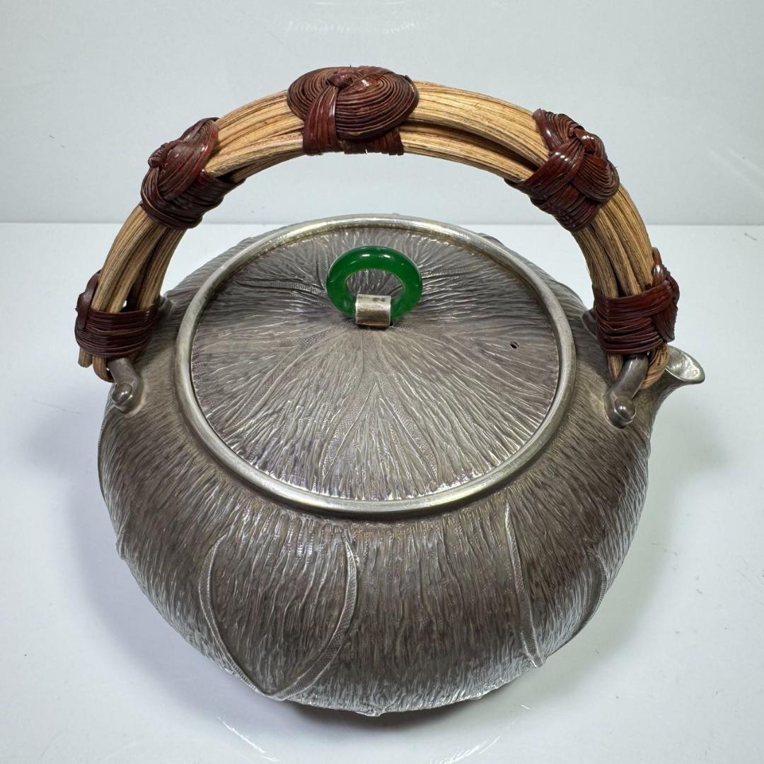 純銀製 薬缶 貴石摘 藤手 銀瓶 美術品 煎茶 純銀保証