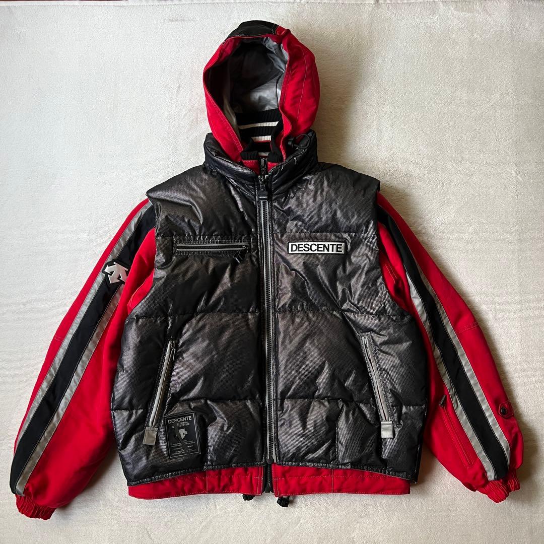 DESCENTE デサント 上L 下XL スキーウェア 上下 セットアップ 赤黒
