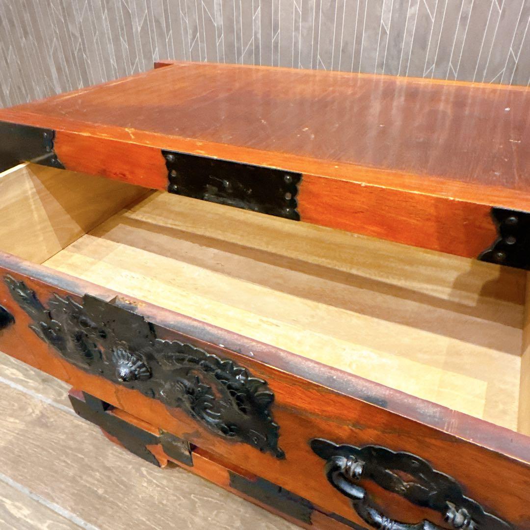 【美品】仙台箪笥風 民芸箪笥 和家具 小箪笥 車輪付き 鉄金具 木製 収納棚