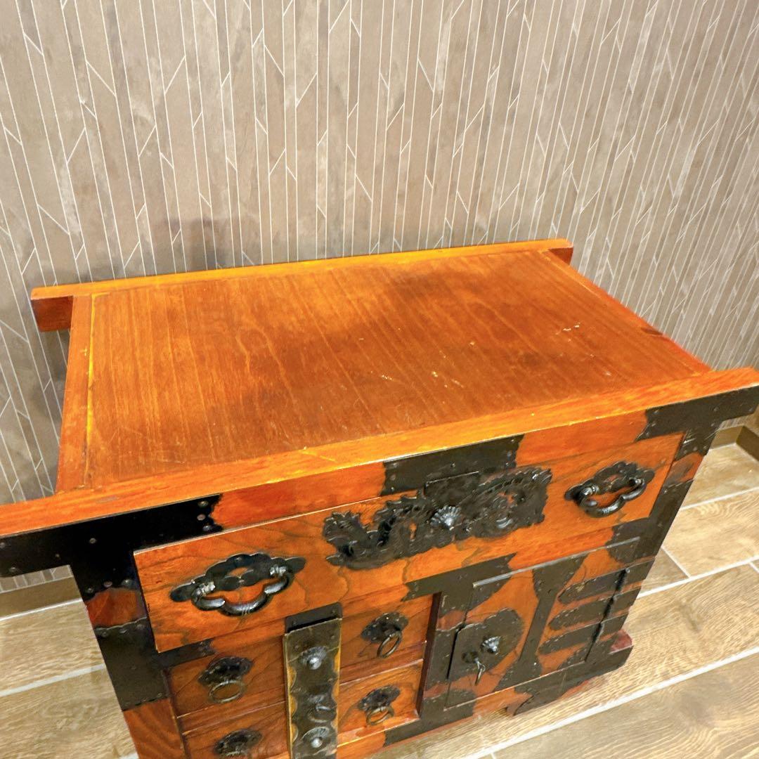 【美品】仙台箪笥風 民芸箪笥 和家具 小箪笥 車輪付き 鉄金具 木製 収納棚