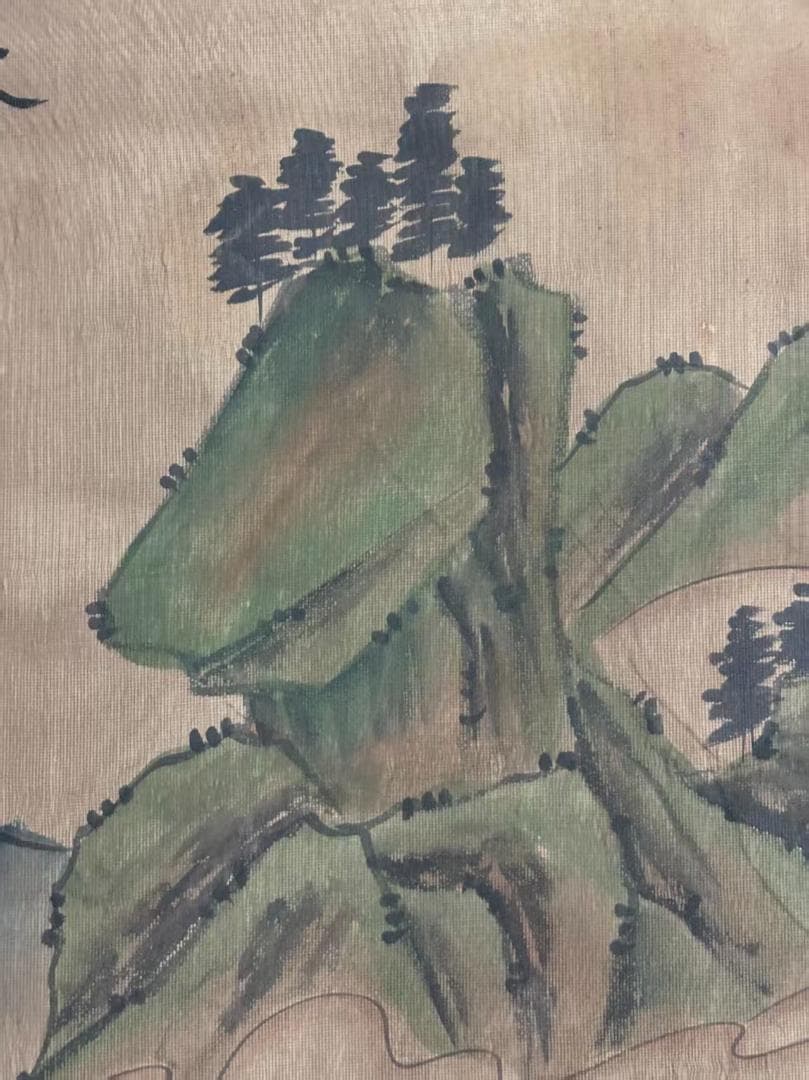 中国古美術 清代 王時敏 放掉吟秋山水図 絹本 三尺 手描き 掛け軸 水彩画