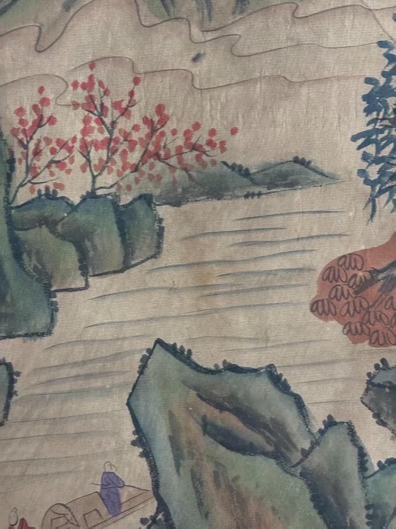 中国古美術 清代 王時敏 放掉吟秋山水図 絹本 三尺 手描き 掛け軸 水彩画