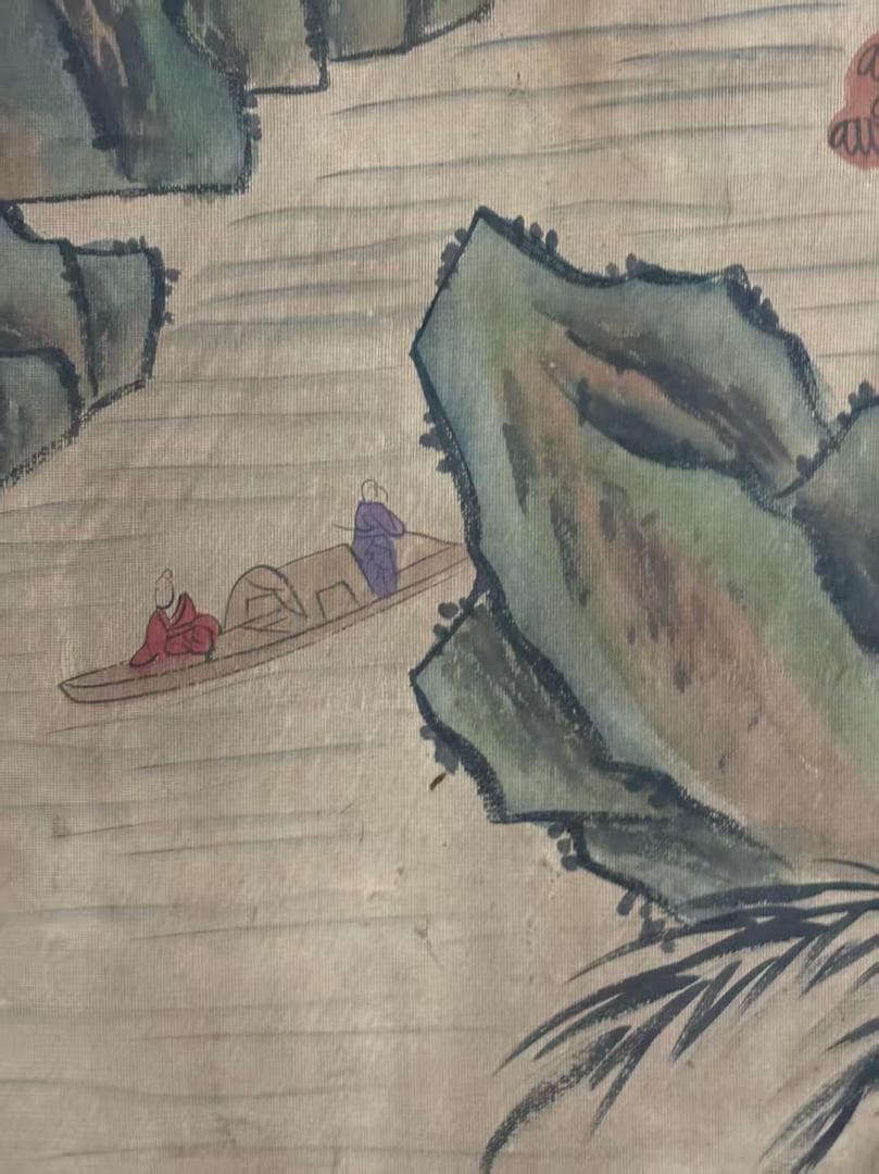 中国古美術 清代 王時敏 放掉吟秋山水図 絹本 三尺 手描き 掛け軸 水彩画