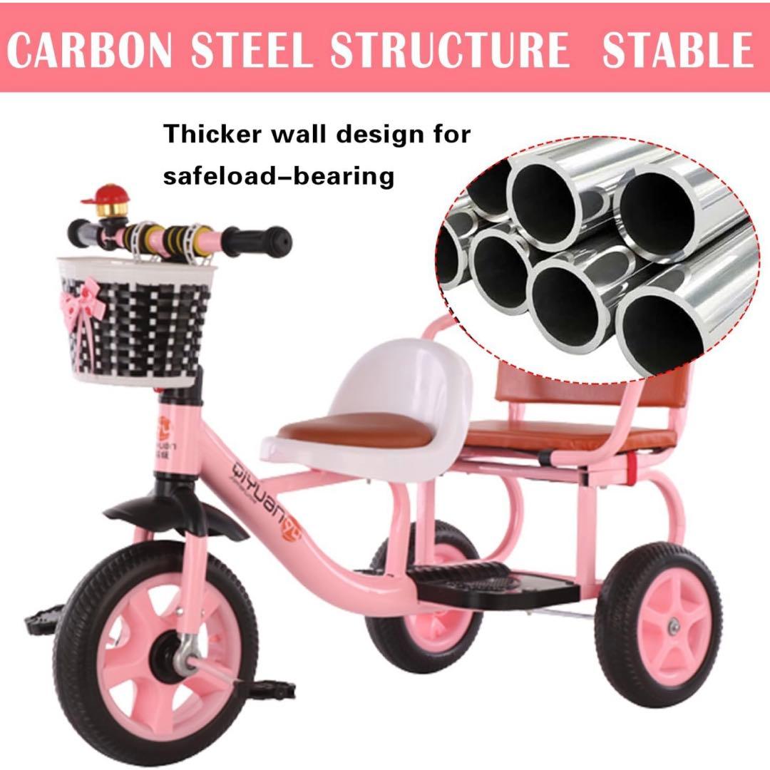 新品未使用 子供用三輪車 ダブルシート ピンク 補助席付き