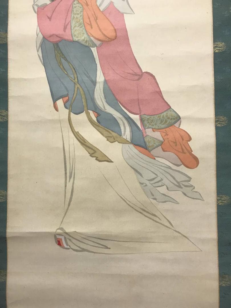 【真作】天斎/唐美人に蝶図/美人画/美人図/掛軸/名家伝来/AC-188