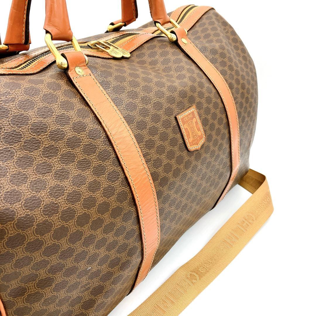 【CELINE】ボストンバッグ　マカダム柄　ゴールド金具　PVC ブラウン