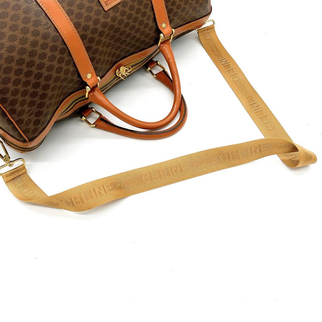 【CELINE】ボストンバッグ　マカダム柄　ゴールド金具　PVC ブラウン