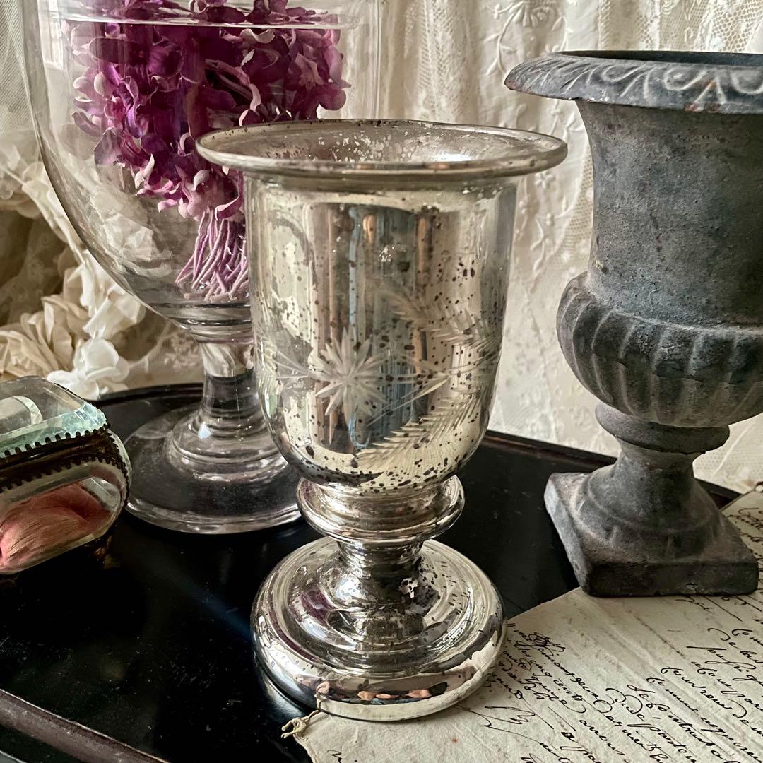 大きなメルキュリーグラス　キャンドルホルダー　フランスアンティークヴィンテージ