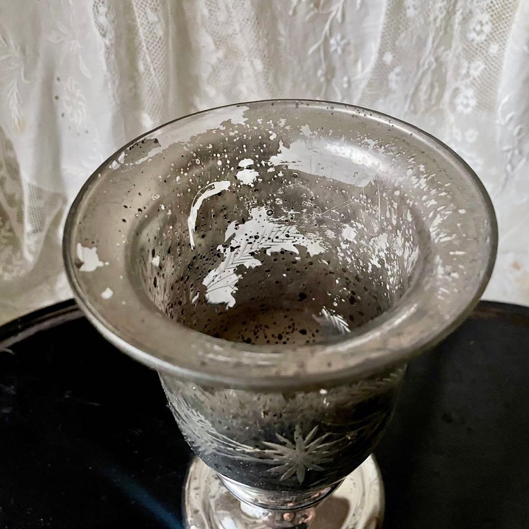 大きなメルキュリーグラス　キャンドルホルダー　フランスアンティークヴィンテージ