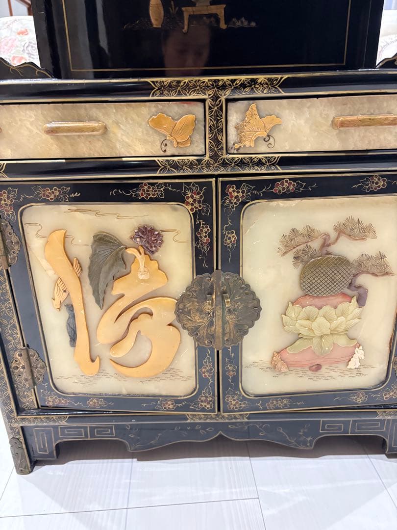 飾り棚 和製ビンテージ 花梨 カリン材 螺鈿 ラデン 象嵌 美しい 茶棚