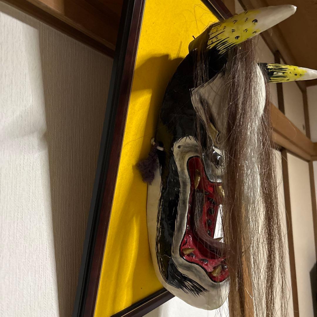 石見神楽面　般若　大　鬼　男　お面　能面　壁掛け　般若　角　置物　レトロ　工芸品