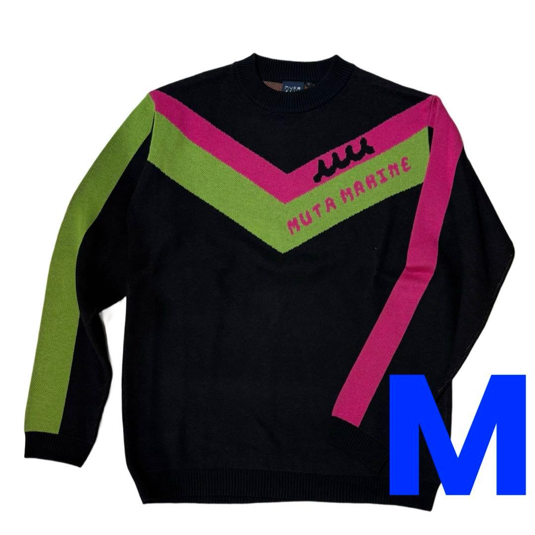 【新品】ムータマリン　ゴルフ　カシミヤ混　ニット　メンズ　黒　Ｍサイズ
