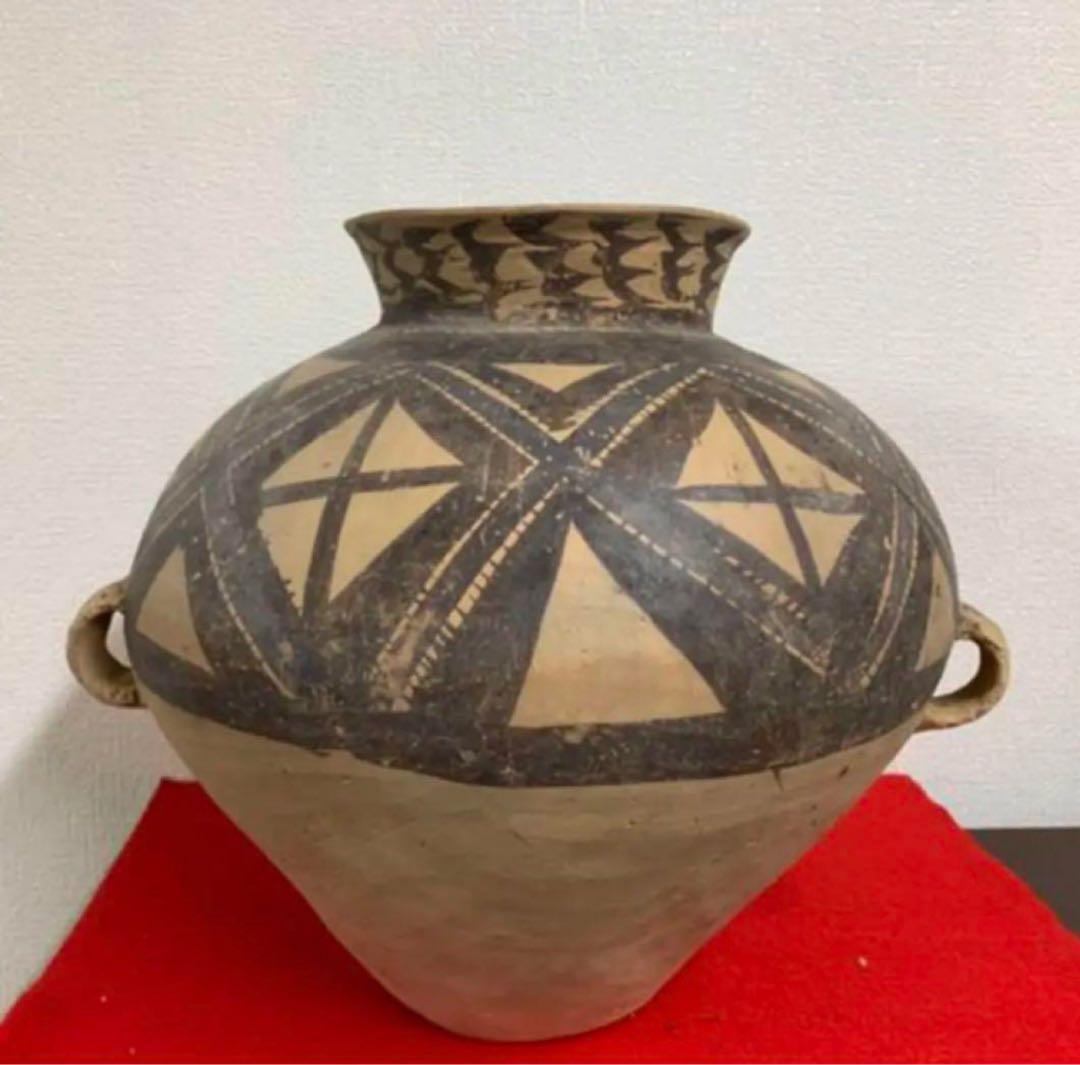 彩陶 【中国彩陶双耳大壷 アンダーソン土器/出土品】紀元前五千年　共箱Y07