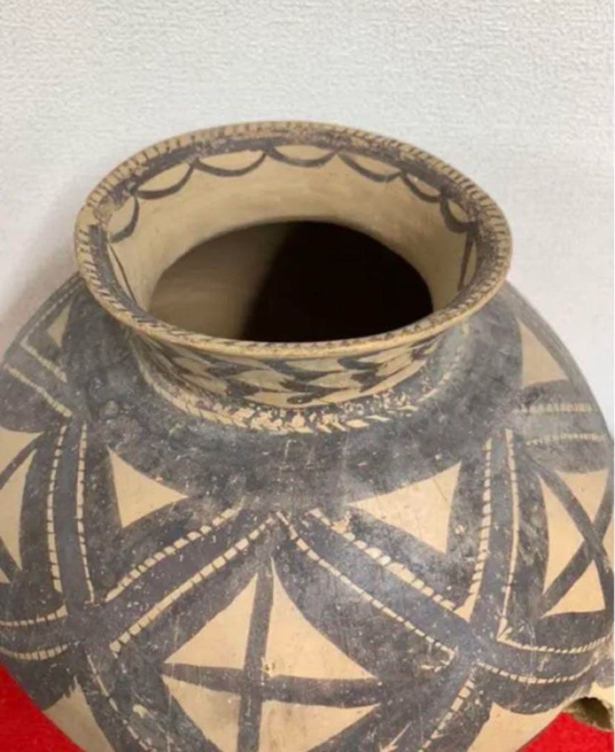 彩陶 【中国彩陶双耳大壷 アンダーソン土器/出土品】紀元前五千年　共箱Y07