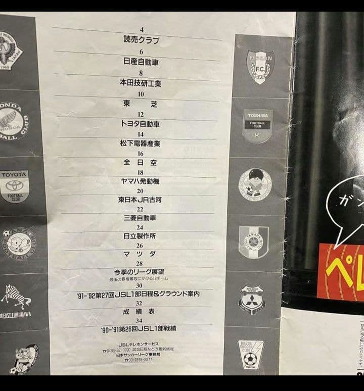 【激レア】91-92 第27回JSL1部選手名鑑（ストライカー号別冊付録）