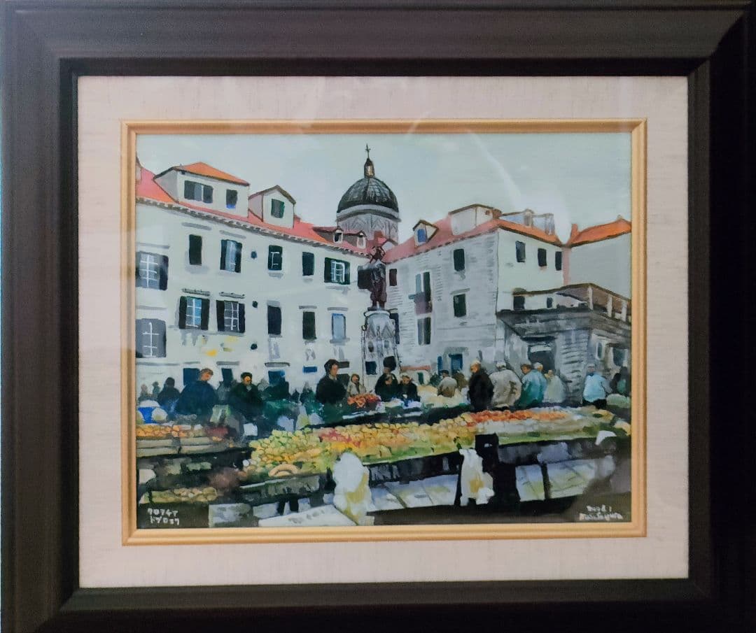 「クロアチア ドブロニク(市場)」 Masa Saigusa 油彩 F3 額装