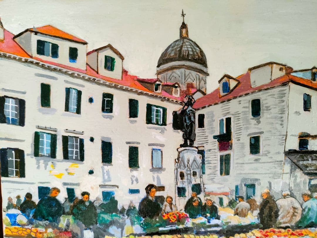 「クロアチア ドブロニク(市場)」 Masa Saigusa 油彩 F3 額装