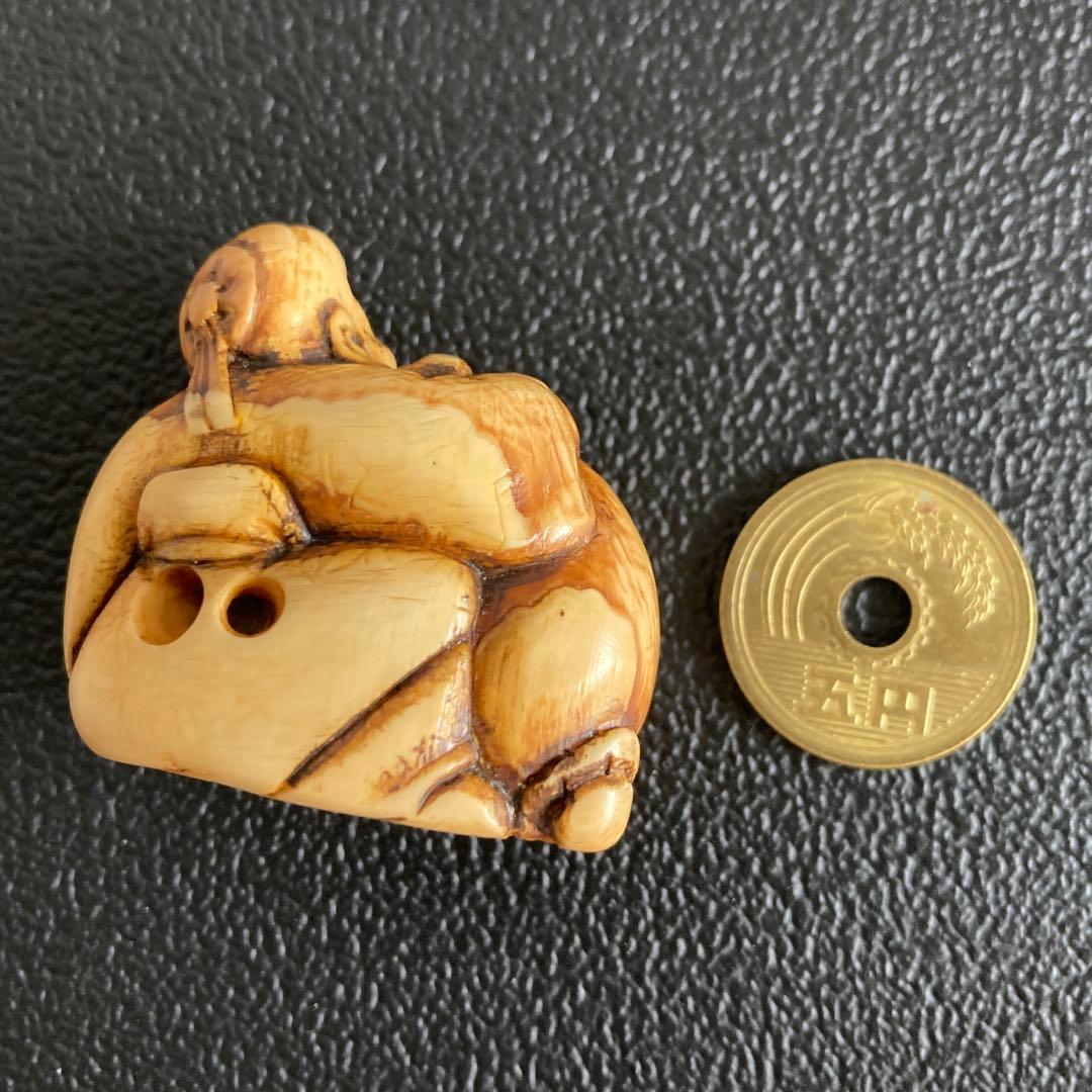 極上　根付　マンモス　牙彫り　寿老人　置物