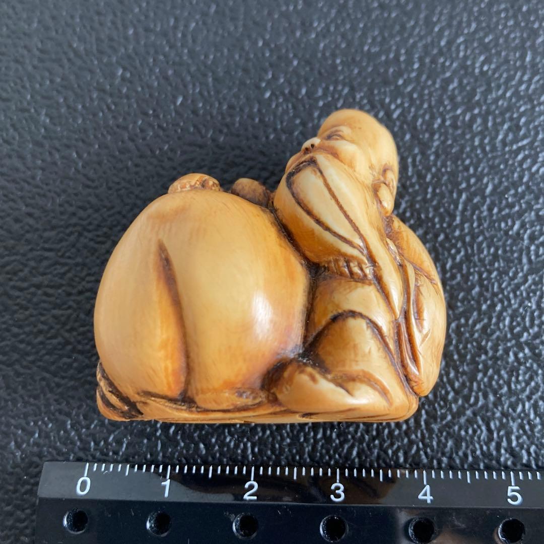 極上　根付　マンモス　牙彫り　寿老人　置物